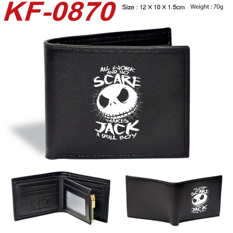 The Nightmare Before Christmas Anime peripheral black brown leather double fold wallet 12X10X1.5CM 70g