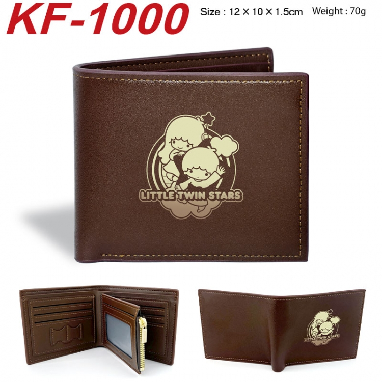 Sanrio Anime peripheral black brown leather double fold wallet 12X10X1.5CM 70g
