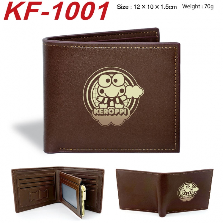Sanrio Anime peripheral black brown leather double fold wallet 12X10X1.5CM 70g