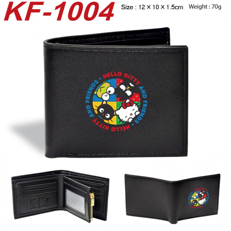 Sanrio Anime peripheral black brown leather double fold wallet 12X10X1.5CM 70g