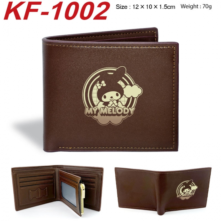 Sanrio Anime peripheral black brown leather double fold wallet 12X10X1.5CM 70g