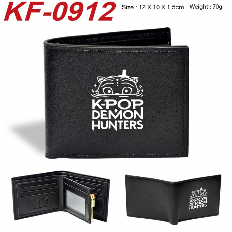 K-Pop:Demon Hunters Anime peripheral black brown leather double fold wallet 12X10X1.5CM 70g
