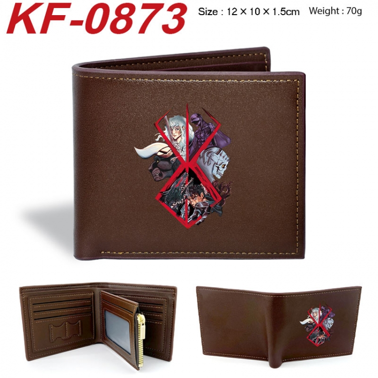 Berserk Anime peripheral black brown leather double fold wallet 12X10X1.5CM 70g
