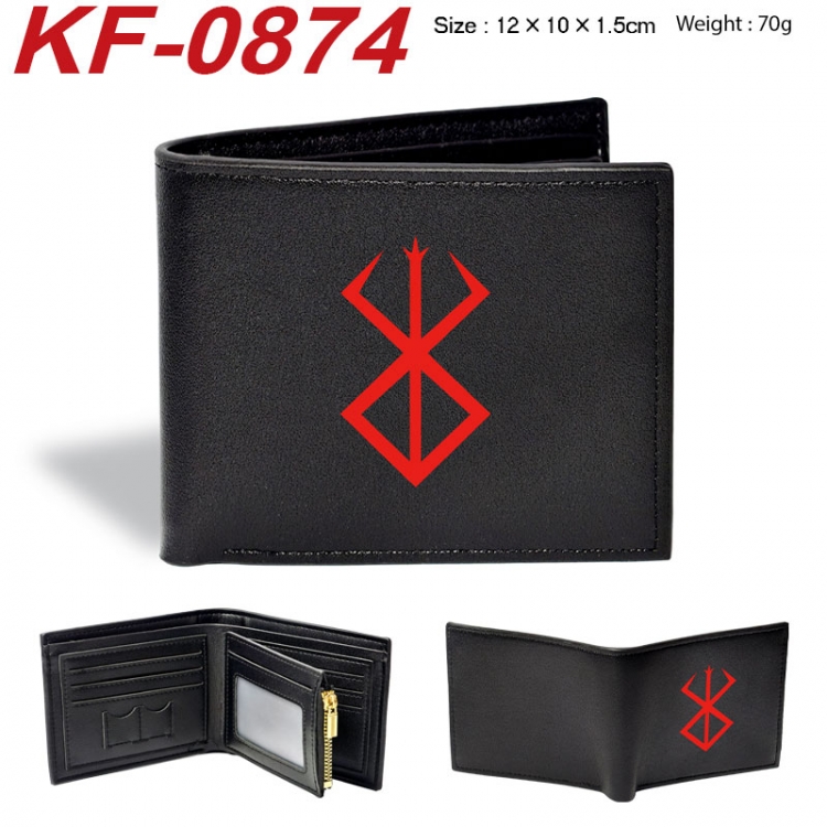 Berserk Anime peripheral black brown leather double fold wallet 12X10X1.5CM 70g