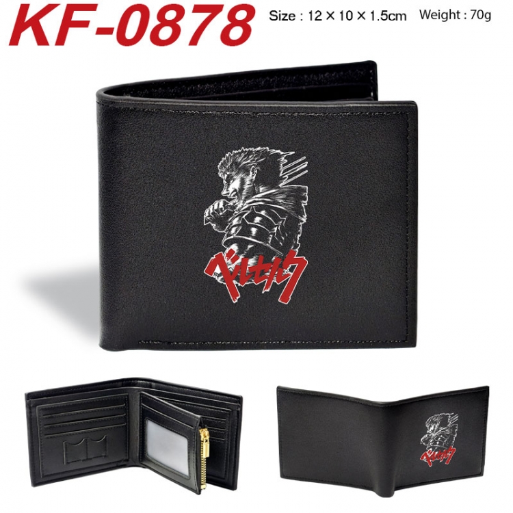 Berserk Anime peripheral black brown leather double fold wallet 12X10X1.5CM 70g