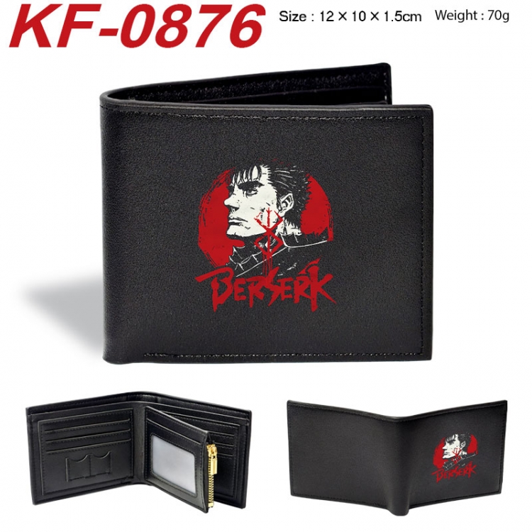 Berserk Anime peripheral black brown leather double fold wallet 12X10X1.5CM 70g