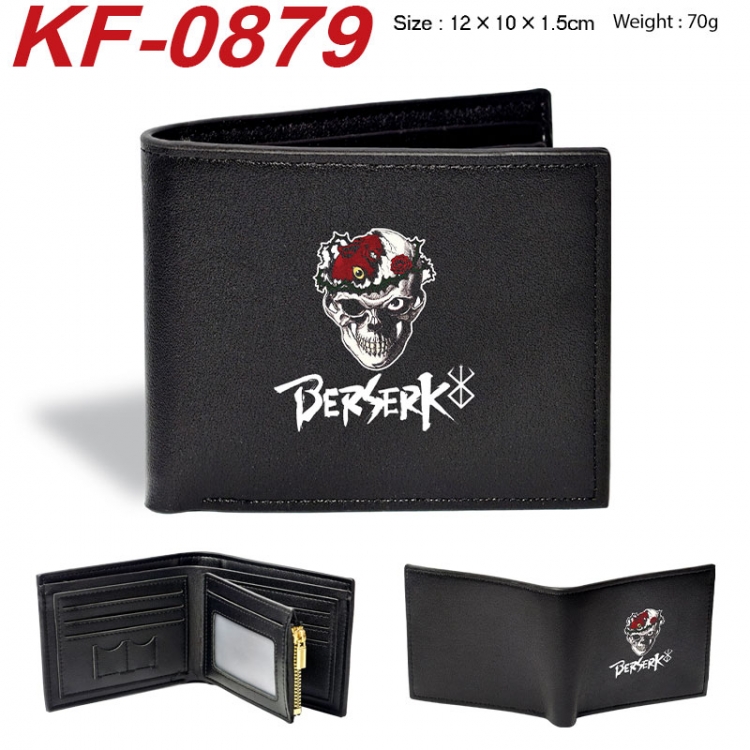 Berserk Anime peripheral black brown leather double fold wallet 12X10X1.5CM 70g