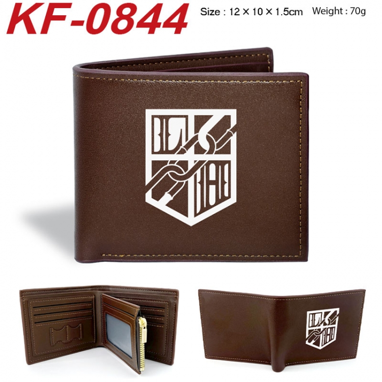 Shingeki no Kyojin Anime peripheral black brown leather double fold wallet 12X10X1.5CM 70g