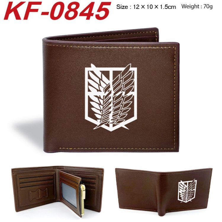 Shingeki no Kyojin Anime peripheral black brown leather double fold wallet 12X10X1.5CM 70g