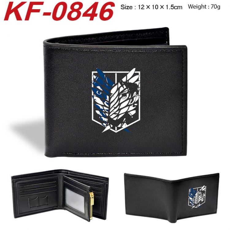 Shingeki no Kyojin Anime peripheral black brown leather double fold wallet 12X10X1.5CM 70g