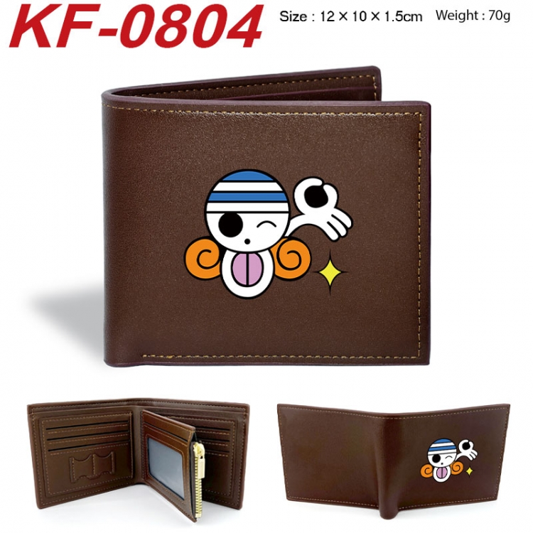 One Piece Anime peripheral black brown leather double fold wallet 12X10X1.5CM 70g