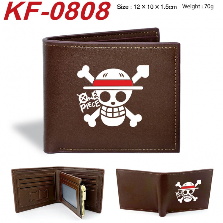 One Piece Anime peripheral black brown leather double fold wallet 12X10X1.5CM 70g