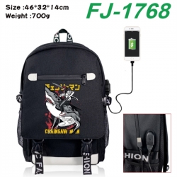 Chainsaw Man canvas USB backpa...
