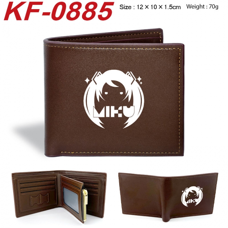 Hatsune Miku Anime peripheral black brown leather double fold wallet 12X10X1.5CM 70g
