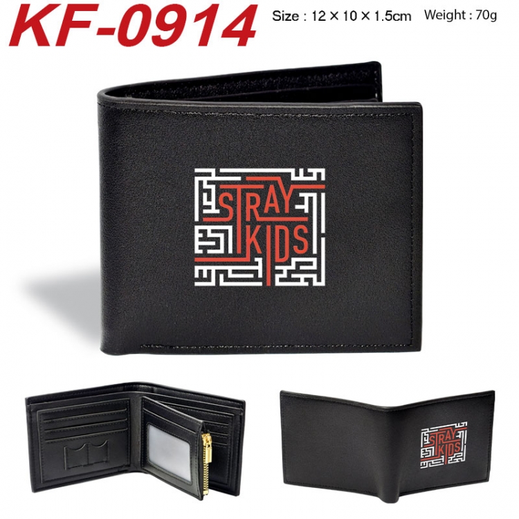 Stray Kids Anime peripheral black brown leather double fold wallet 12X10X1.5CM 70g