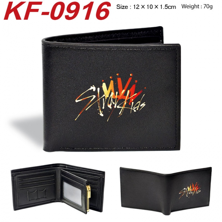 Stray Kids Anime peripheral black brown leather double fold wallet 12X10X1.5CM 70g