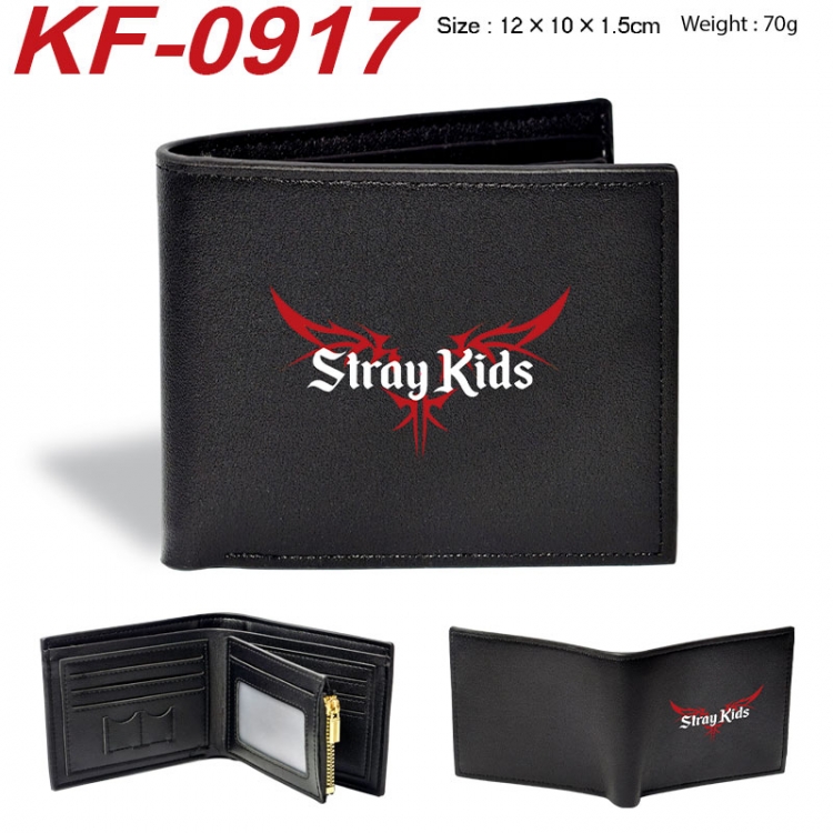 Stray Kids Anime peripheral black brown leather double fold wallet 12X10X1.5CM 70g