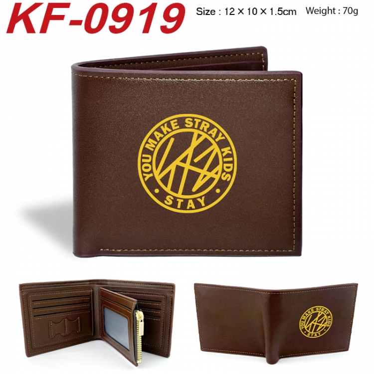 Stray Kids Anime peripheral black brown leather double fold wallet 12X10X1.5CM 70g