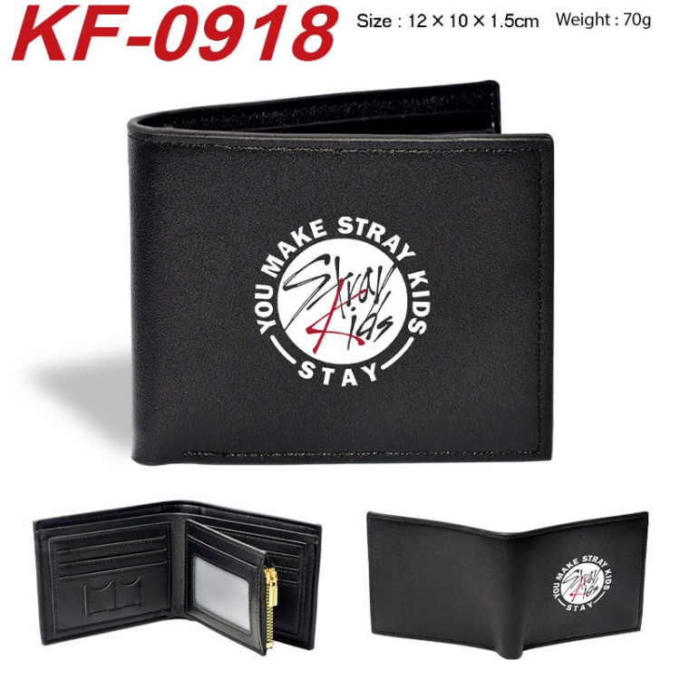 Stray Kids Anime peripheral black brown leather double fold wallet 12X10X1.5CM 70g