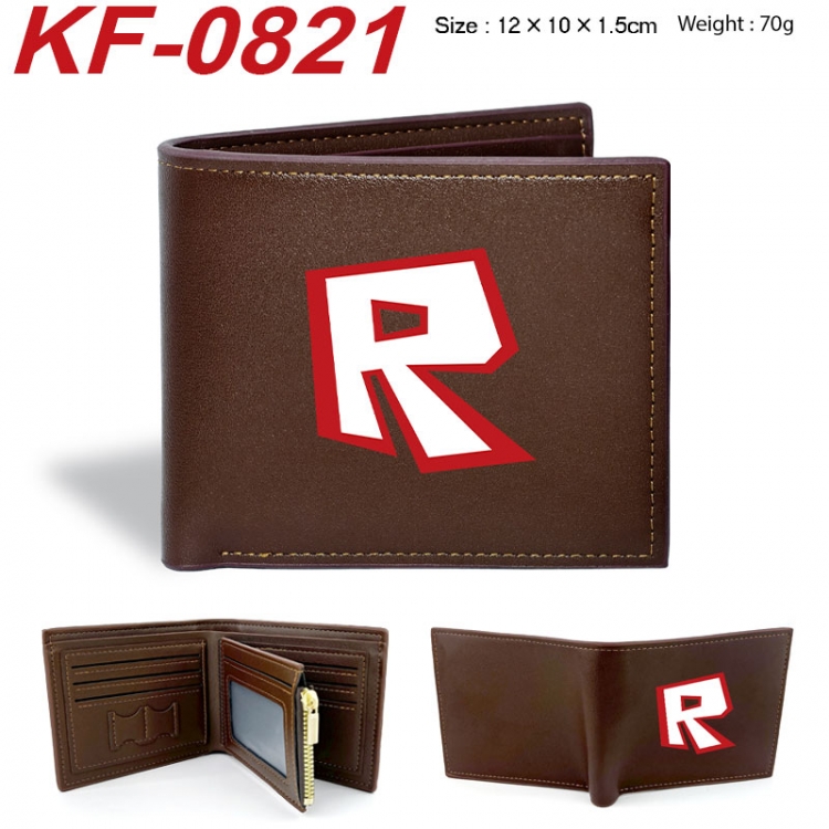 Roblox Anime peripheral black brown leather double fold wallet 12X10X1.5CM 70g