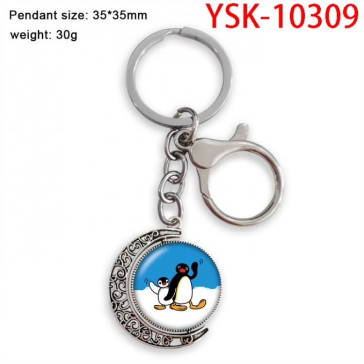 Pingu Anime double-sided crystal rotating gemstone keychain pendant price for 5 pcs