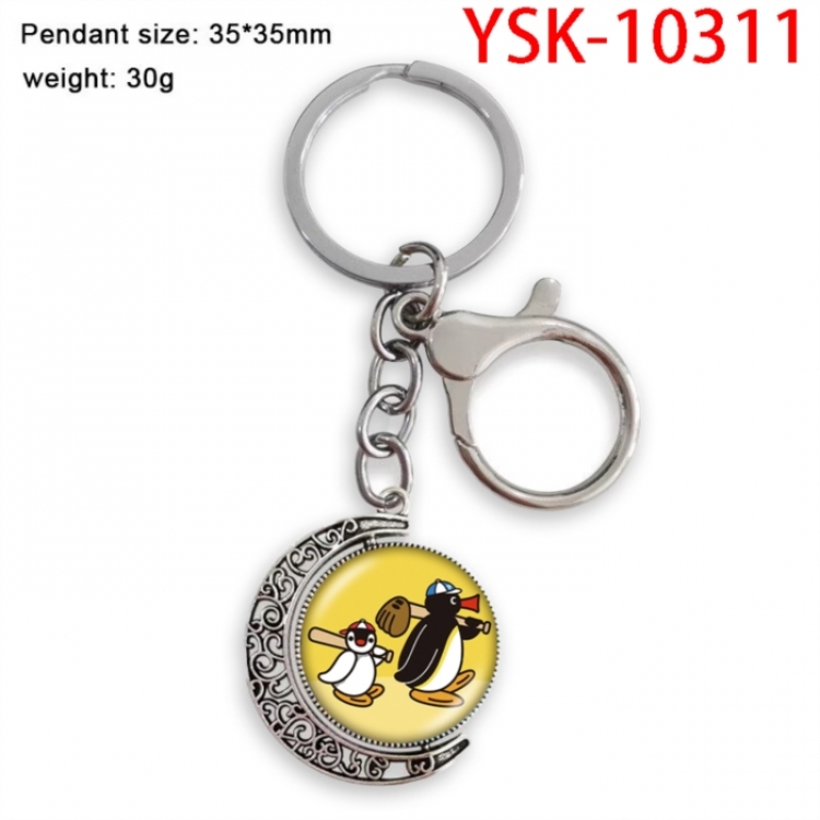 Pingu Anime double-sided crystal rotating gemstone keychain pendant price for 5 pcs