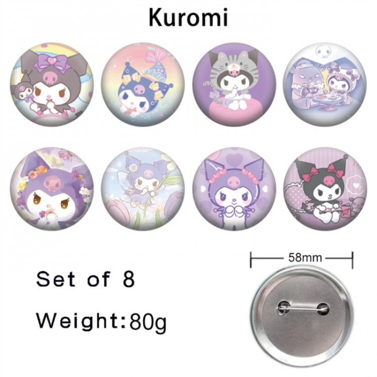 Kuromi Anime tinplate brooch badge a set of 8