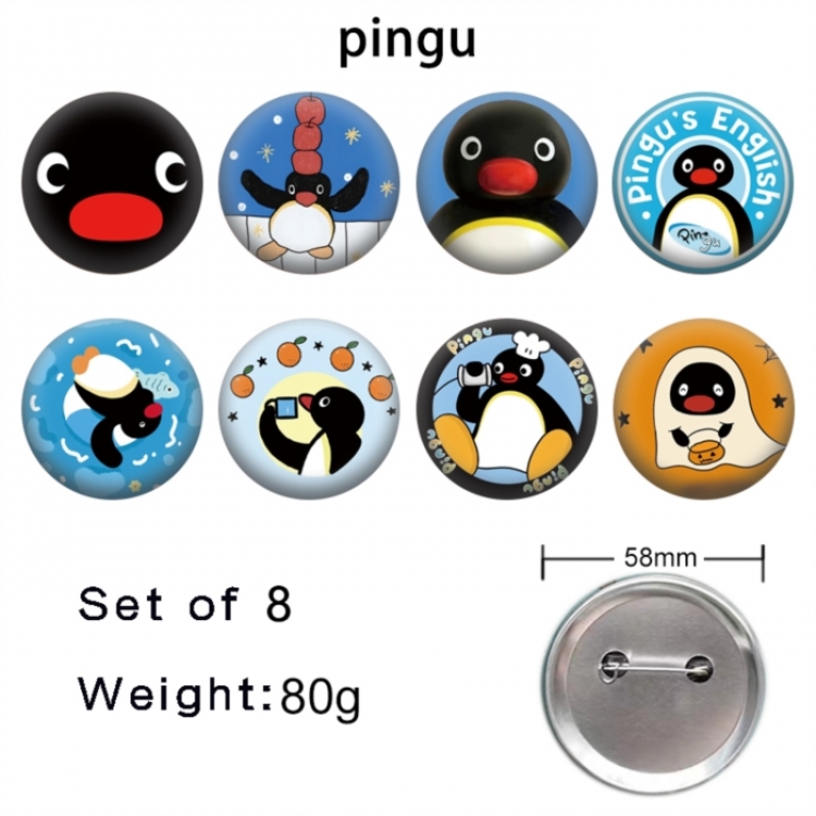 Pingu Anime tinplate brooch badge a set of 8