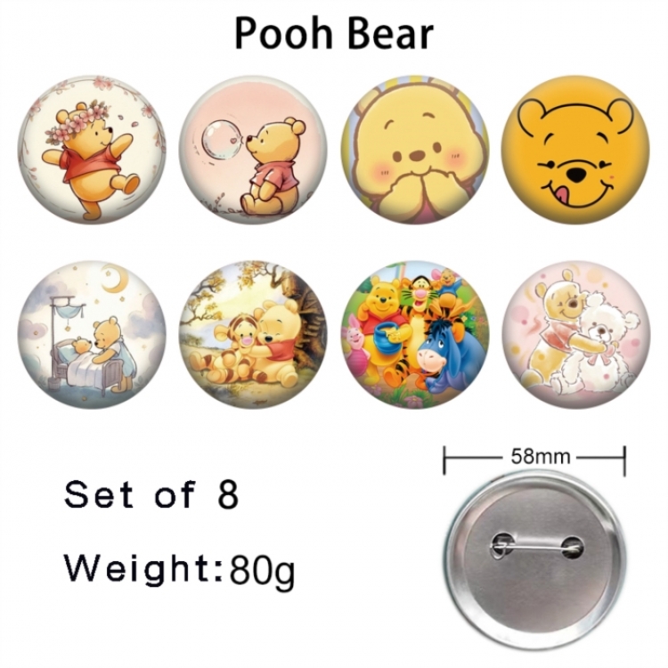 Winnie Anime tinplate brooch badge a set of 8