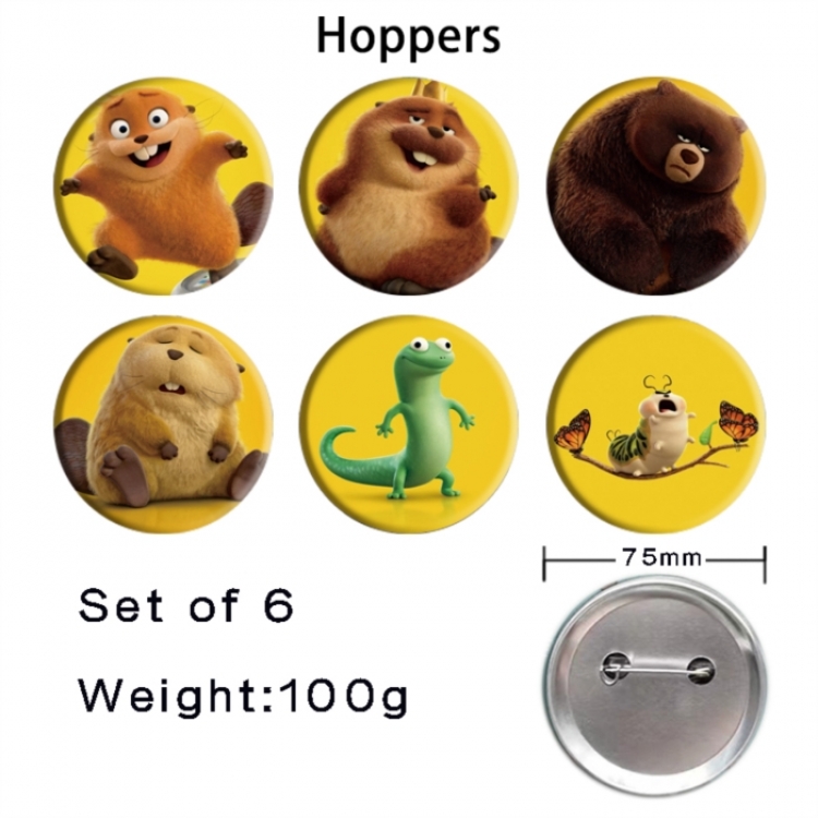 Hoppers Foldable Anime Tinplate Bright Film Emblem Badge 75mm a set of 6
