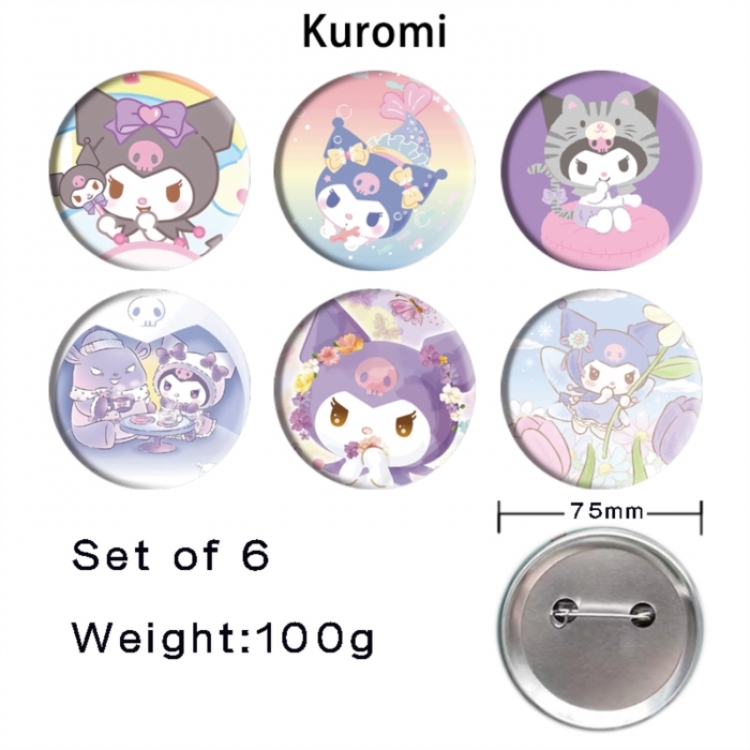 Kuromi Anime Tinplate Bright Film Emblem Badge 75mm a set of 6