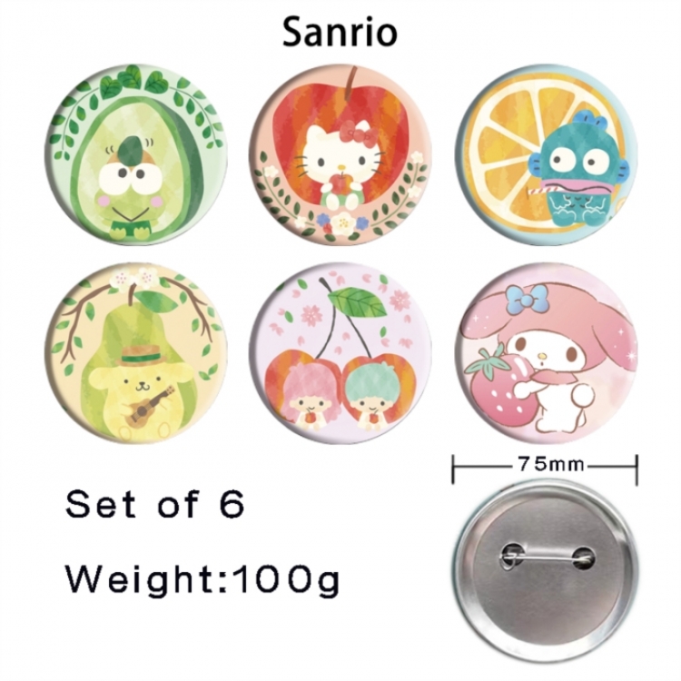 Sanrio Anime Tinplate Bright Film Emblem Badge 75mm a set of 6