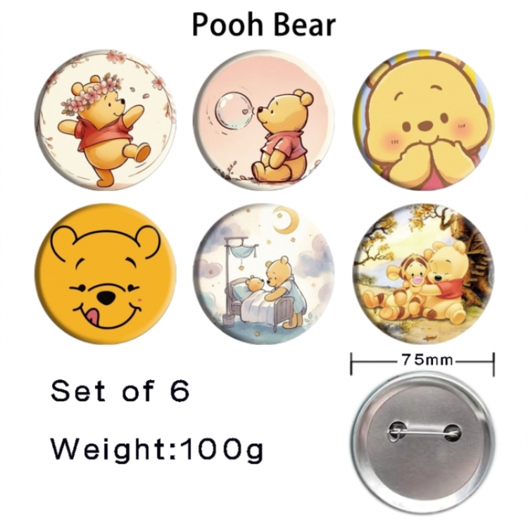 Winnie Anime Tinplate Bright Film Emblem Badge 75mm a set of 6