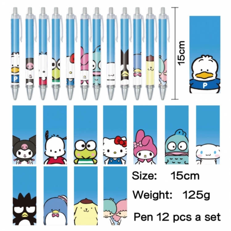 Sanrio Anime peripheral student color picture ballpoint pen neutral pen 15cm a set of 12