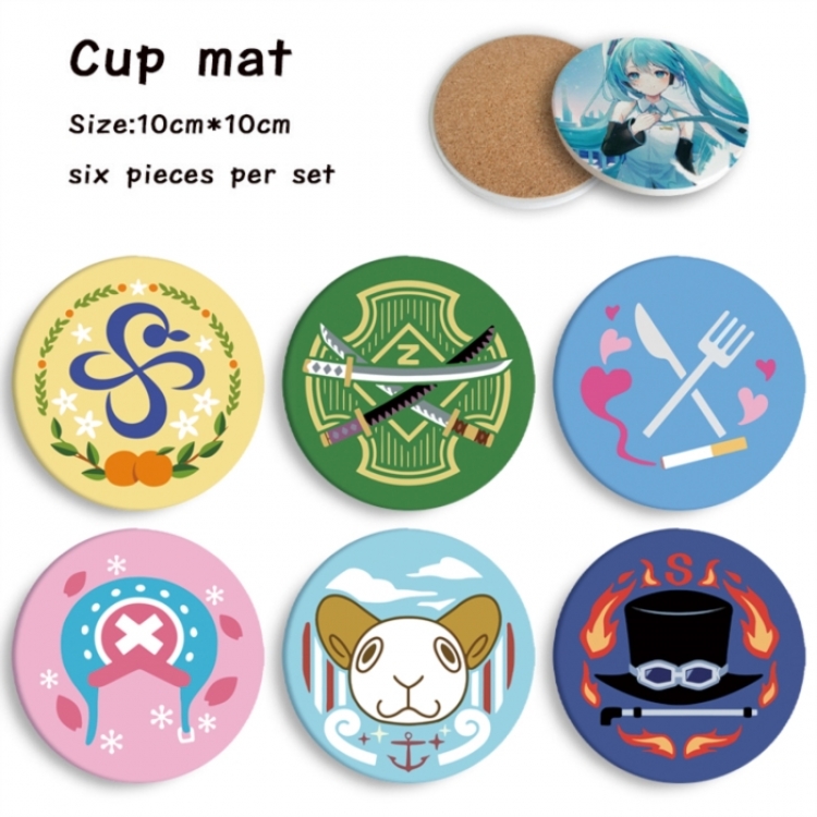 One Piece Anime ceramic water absorbing and heat-insulating coaster 10x10cm a set of 6