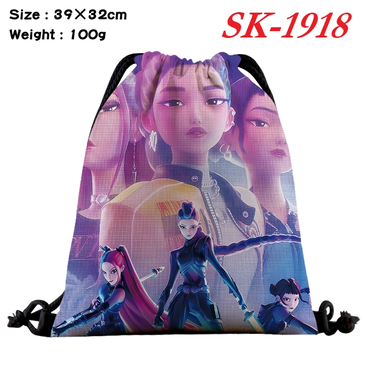 K-Pop:Demon Hunters cartoon Waterproof Nylon Full Color Drawstring Pocket 39x32cm 