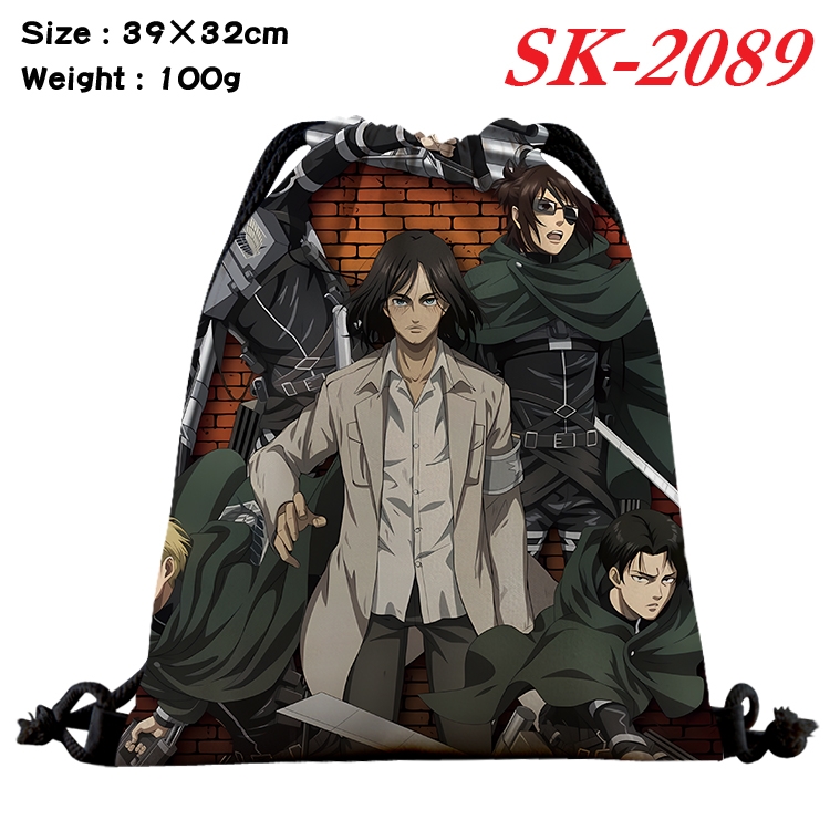 Shingeki no Kyojin cartoon Waterproof Nylon Full Color Drawstring Pocket 39x32cm 