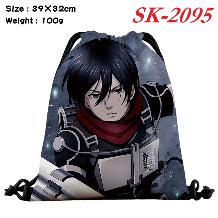 Shingeki no Kyojin cartoon Waterproof Nylon Full Color Drawstring Pocket 39x32cm 