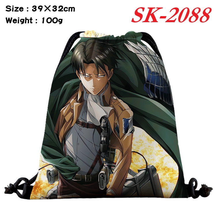 Shingeki no Kyojin cartoon Waterproof Nylon Full Color Drawstring Pocket 39x32cm 
