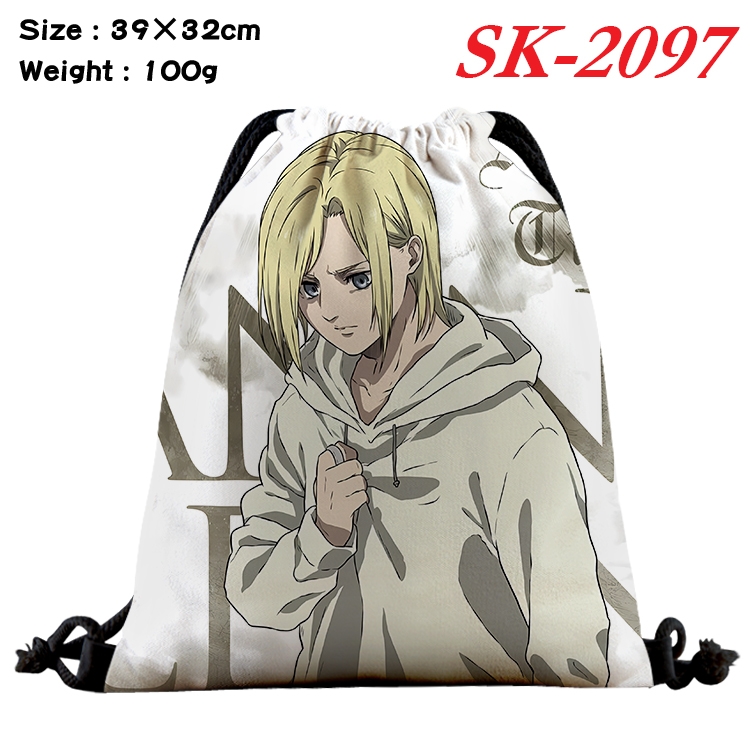 Shingeki no Kyojin cartoon Waterproof Nylon Full Color Drawstring Pocket 39x32cm 
