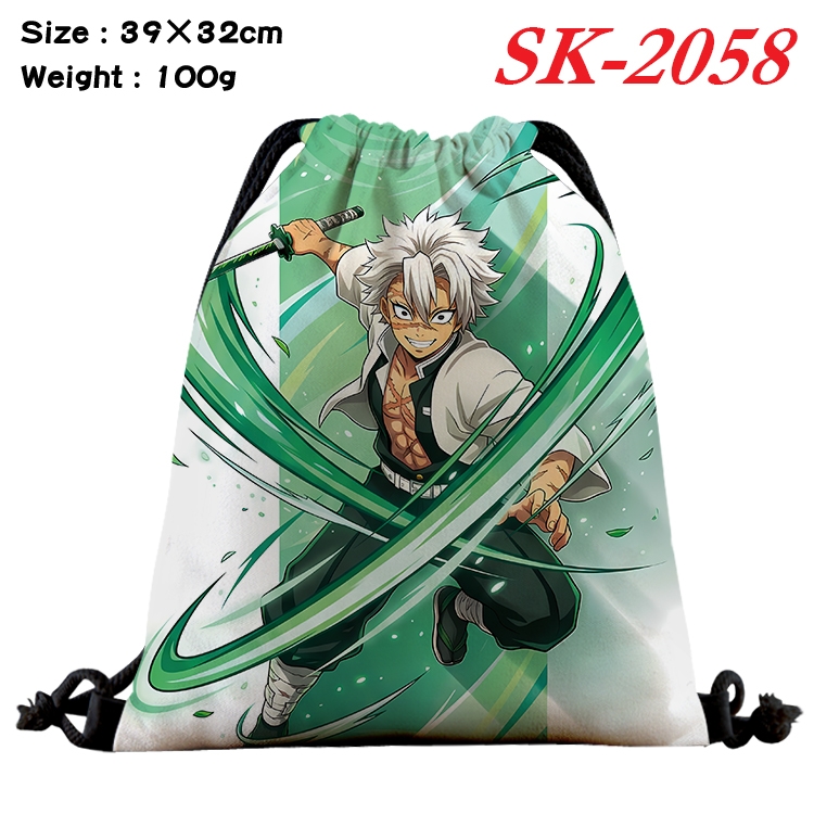 Demon Slayer Kimets cartoon Waterproof Nylon Full Color Drawstring Pocket 39x32cm 