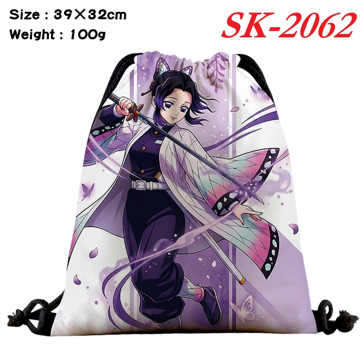 Demon Slayer Kimets cartoon Waterproof Nylon Full Color Drawstring Pocket 39x32cm 