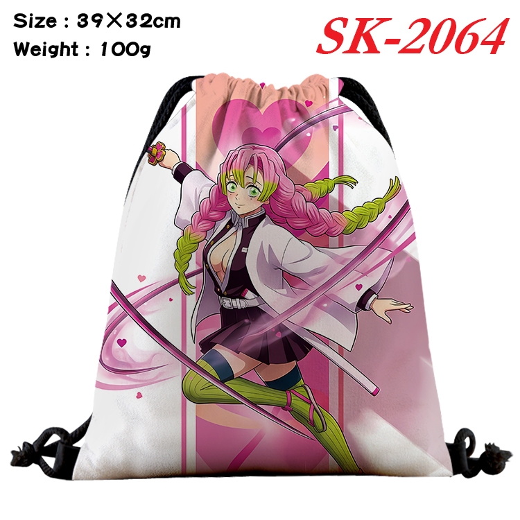 Demon Slayer Kimets cartoon Waterproof Nylon Full Color Drawstring Pocket 39x32cm 