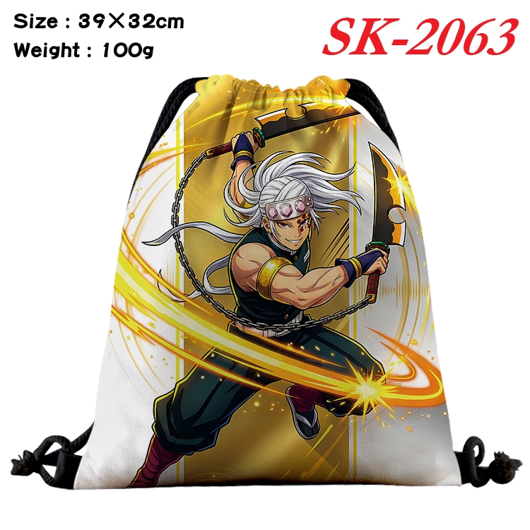 Demon Slayer Kimets cartoon Waterproof Nylon Full Color Drawstring Pocket 39x32cm 
