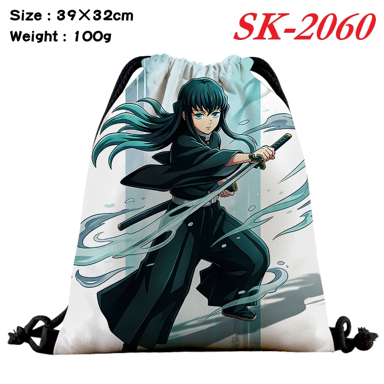 Demon Slayer Kimets cartoon Waterproof Nylon Full Color Drawstring Pocket 39x32cm 