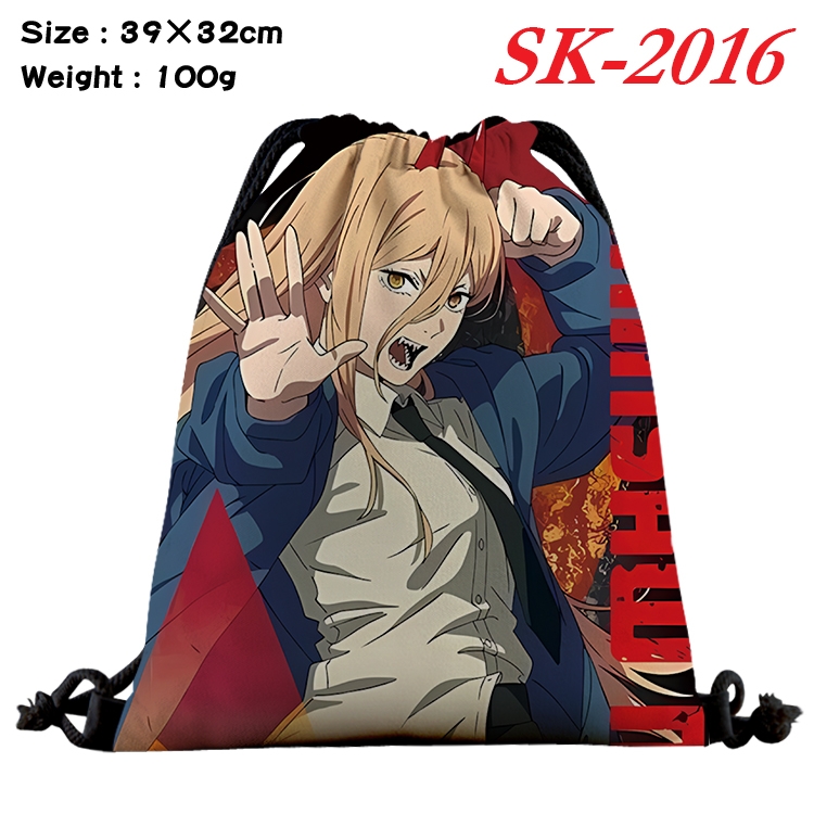 Chainsaw Man cartoon Waterproof Nylon Full Color Drawstring Pocket 39x32cm 