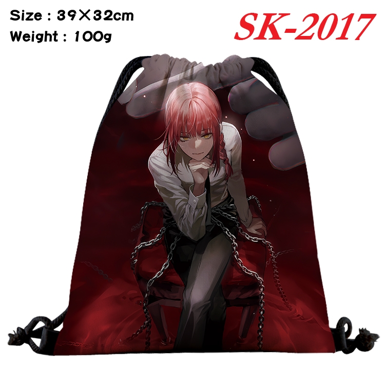 Chainsaw Man cartoon Waterproof Nylon Full Color Drawstring Pocket 39x32cm 