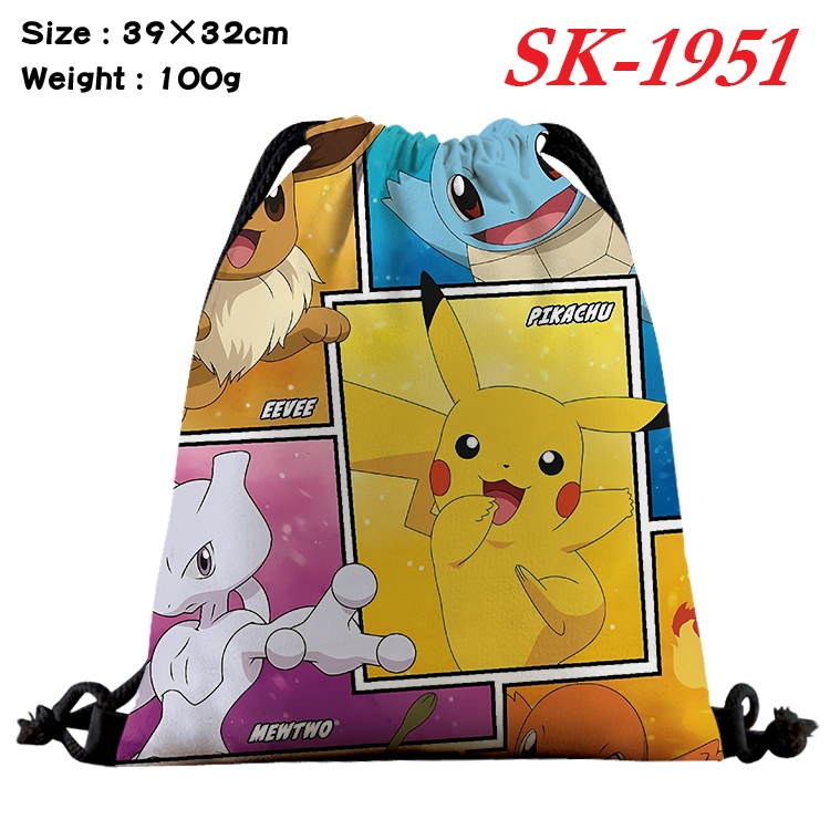 Pokemon cartoon Waterproof Nylon Full Color Drawstring Pocket 39x32cm 