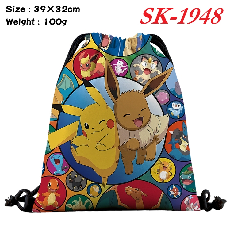 Pokemon cartoon Waterproof Nylon Full Color Drawstring Pocket 39x32cm 