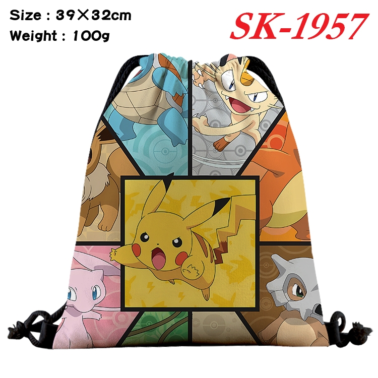 Pokemon cartoon Waterproof Nylon Full Color Drawstring Pocket 39x32cm 